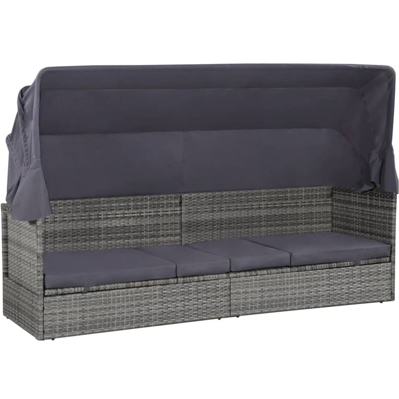 

Cama de jardín con toldo 205x62 cm ratán sintético gris