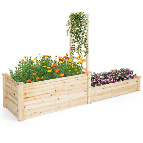 Cama de jardín de madera de abeto 223 x 64 x 134 cm versátil con enrejado extraíble diseño rústico en madera marrón 200011034