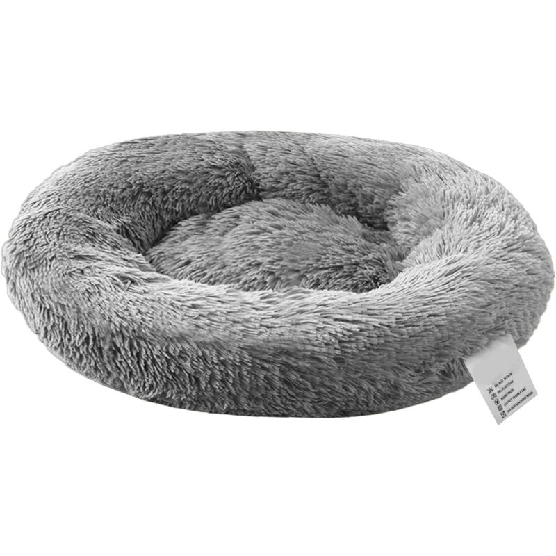 

Happyshopping - Cama redonda de felpa suave para mascotas, perros, gatos, calida y comoda cama con cojin lavable,120cm de diametro gris claro