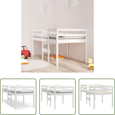 Cama de madera -  Cama alta blanca madera maciza pino 75x190 cm