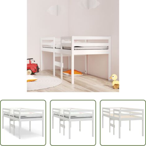 Cama de madera -  Cama alta blanca madera maciza pino 90x200 cm