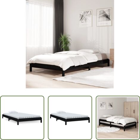 Cama de madera -  Cama apilable de madera pino maciza negro 90x200 cm