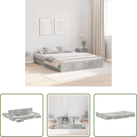Cama de madera -  Cama con almacenamiento con cabecera Gris Concreto 135 x 190 cm