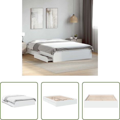 Cama de madera -  Cama con cajones madera de ingeniería blanco 120x200 cm