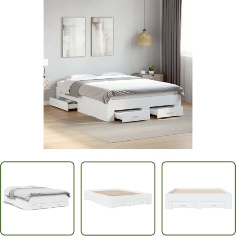 Cama de madera -  Cama con cajones madera de ingeniería blanco 120x200 cm