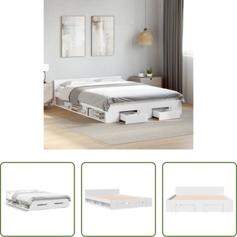 Cama de madera -  Cama con cajones madera de ingeniería blanco 135x190 cm