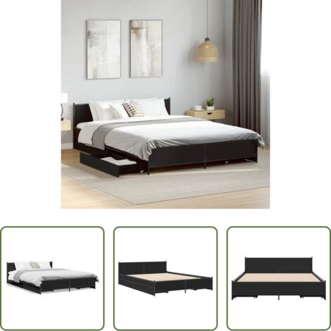 Cama de madera -  Cama con cajones madera de ingeniería negro 135x190 cm