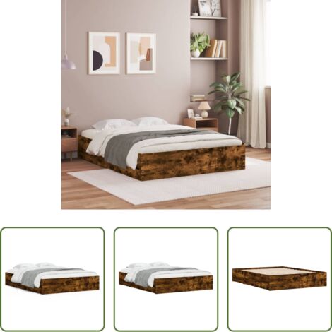 Cama de madera -  Cama con cajones madera de ingeniería roble ahumado 150x200 cm