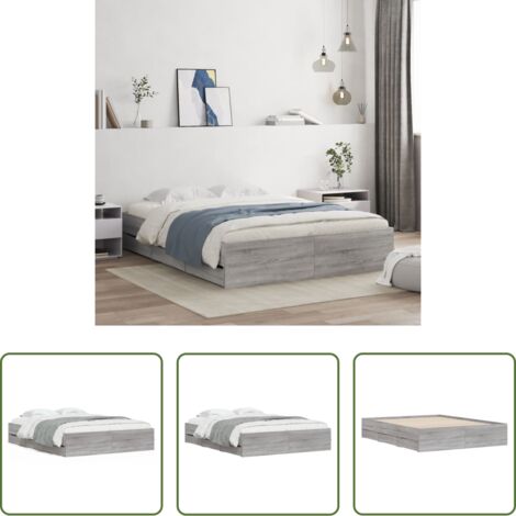 Cama de madera -  Cama con cajones madera ingeniería gris Sonoma 150x200 cm