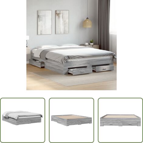 Cama de madera -  Cama con cajones madera ingeniería gris Sonoma 150x200 cm