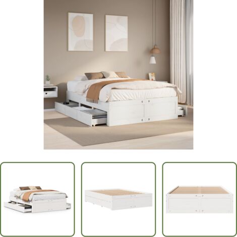 Cama de madera -  Cama con cajones sin colchón madera maciza blanca 150x200 cm