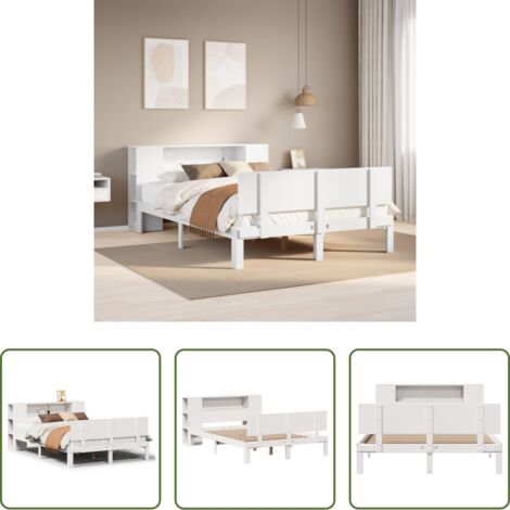 Cama de madera -  Cama con estantería sin colchón madera maciza blanca 150x200 cm