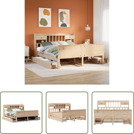 Cama de madera -  Cama con estantería sin colchón madera maciza de pino 180x200cm