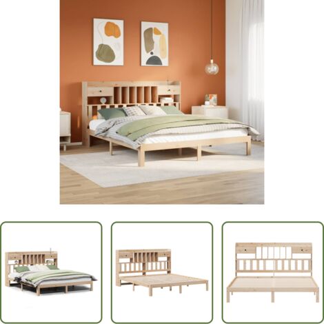 Cama de madera -  Cama con estantería sin colchón madera maciza de pino 180x200cm