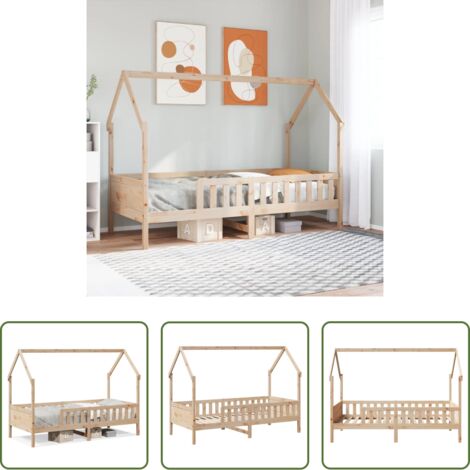 Cama de madera -  Cama con forma de casa para niños madera maciza pino 90x200 cm
