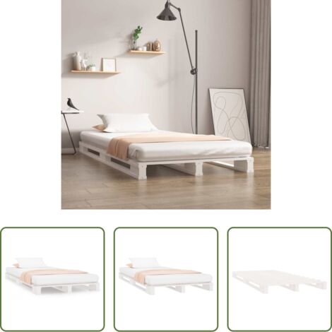 Cama de madera -  Cama de palets madera maciza de pino blanca 100x200 cm