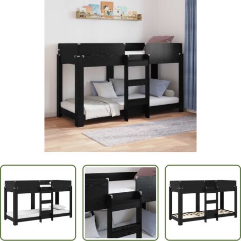 Cama de madera -  Cama Litera para Niños Roble Negro 75 x 190 cm