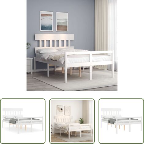 Cama de madera -  Cama personas mayores cabecero madera maciza blanco 140x200 cm