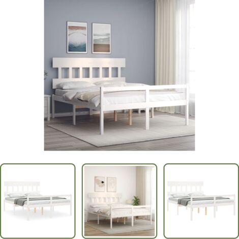 Cama de madera -  Cama personas mayores cabecero madera maciza blanco 160x200 cm
