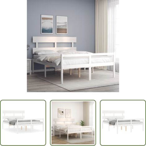 Cama de madera -  Cama personas mayores cabecero madera maciza blanco 160x200 cm