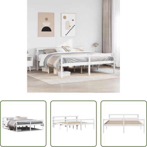 Cama de madera -  Cama personas mayores y cabecero madera pino blanca 180x200 cm