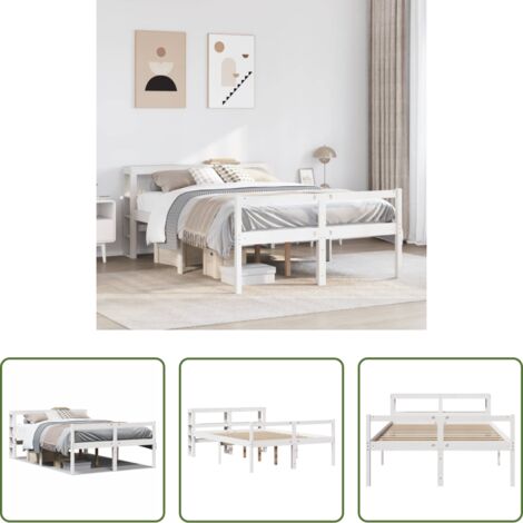 Cama de madera -  Cama personas mayores y cabecero madera pino blanco 150x200 cm