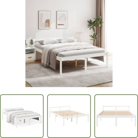 Cama de madera -  Cama senior de matrimonio sin colchón blanco 150x200 cm
