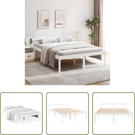Cama de madera -  Cama senior sin colchón madera maciza de pino blanco 160x200 cm