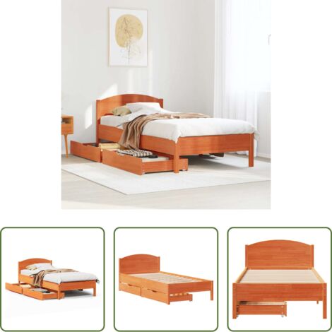 Cama de madera -  Cama sin colchón madera maciza de pino marrón cera 100x200 cm