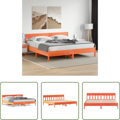 Cama de madera -  Cama sin colchón madera maciza de pino marrón cera 200x200 cm