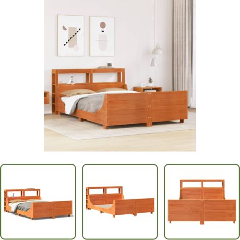 Cama de madera -  Cama sin colchón madera maciza pino marrón cera 150x200 cm