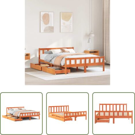 Cama de madera -  Cama sin colchón madera maciza pino marrón cera 150x200 cm