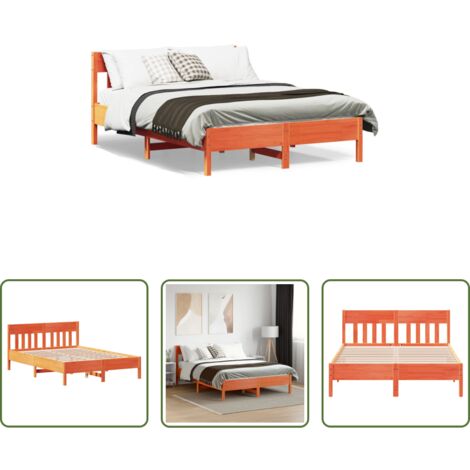Cama de madera -  Cama sin colchón madera maciza pino marrón cera 150x200 cm