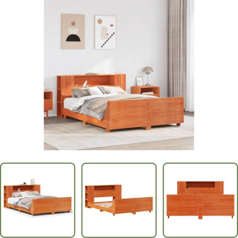 Cama de madera -  Cama sin colchón madera maciza pino marrón cera 150x200 cm