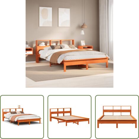 Cama de madera -  Cama sin colchón madera maciza pino marrón cera 150x200 cm
