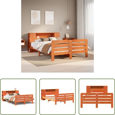 Cama de madera -  Cama sin colchón madera maciza pino marrón cera 150x200 cm
