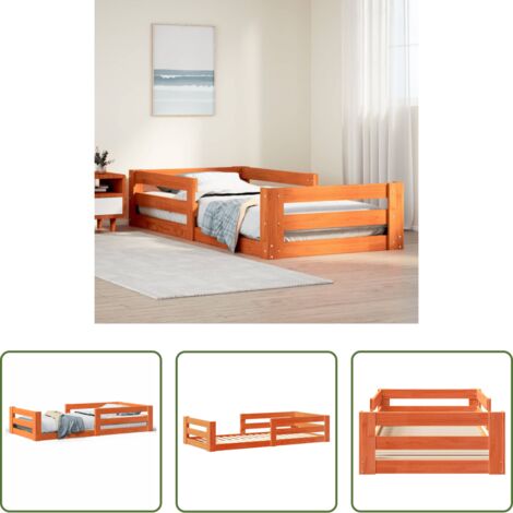 Cama de madera -  Cama sin colchón madera maciza pino marrón cera 80x200 cm