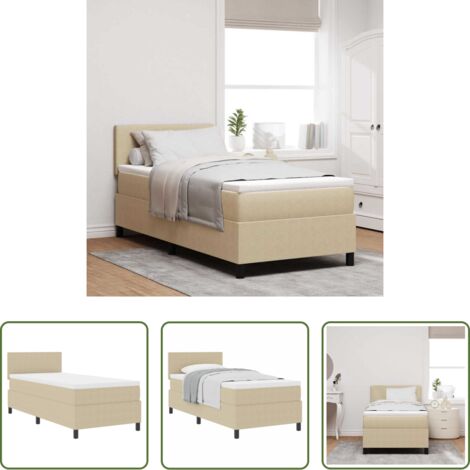 Cama de madera -  Cama tipo Box Spring Gris claro y . 80 x 200 cm Tela de Pana