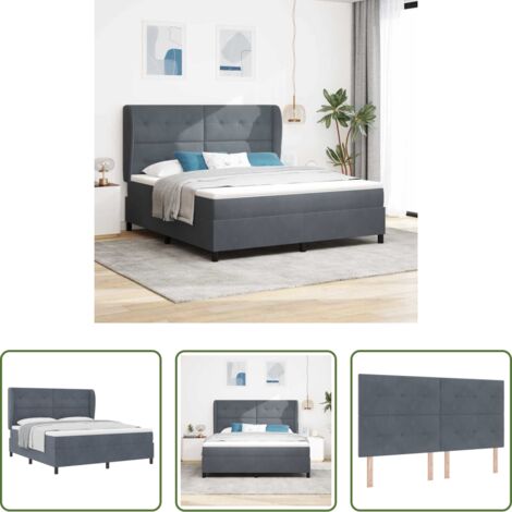 Cama de madera -  Cama tipo Box Spring Gris oscuro 200 x 180 cm Terciopelo