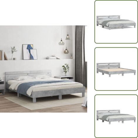 Cama de madera contrachapada - vidaXL Cama con cabecero madera de ingeniería gris hormigón 160x200 cm - Cama con listones