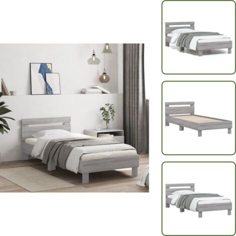 Cama de madera contrachapada - vidaXL Cama con cabecero madera de ingeniería gris Sonoma 90x200 cm - Cama con listones
