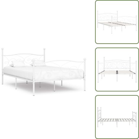 Cama de madera contrachapada - vidaXL Estructura cama con somier sin colchón metal blanco 120x200 cm - Cama moderna
