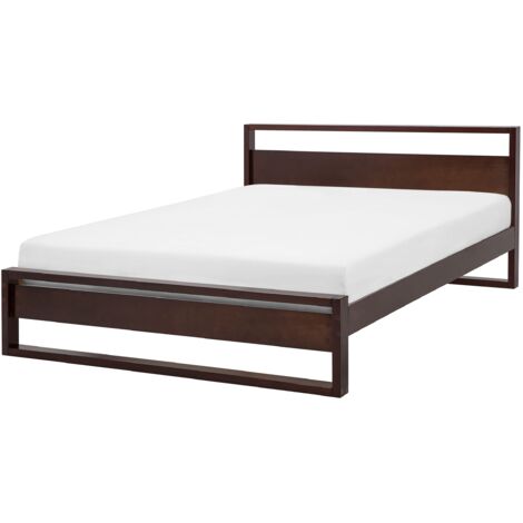 Cama de madera de pino oscuro 160 x 200 cm con cabecero de estilo retro Giulia