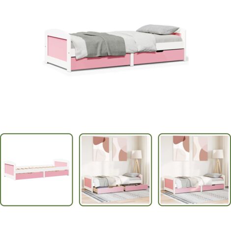Cama de madera -  Diván con 2 cajones sin colchón IRUN blanco&rosa 90x200 cm