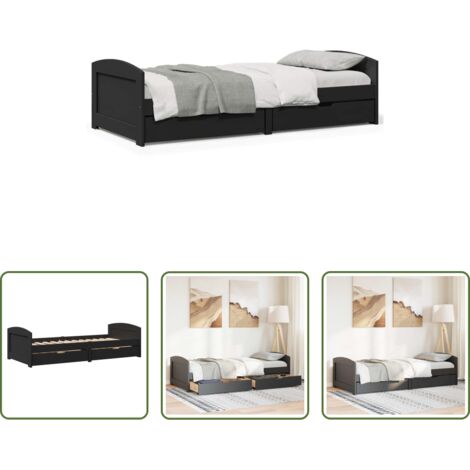 Cama de madera -  Diván con 2 cajones sin colchón IRUN negro 90x200 cm