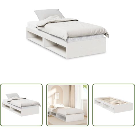 Cama de madera -  Diván con colchón blanco 100x200 cm madera maciza de pino