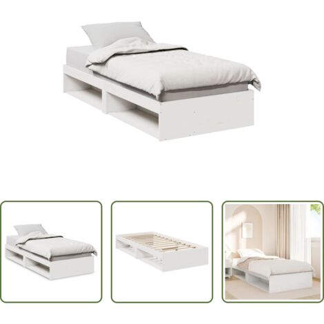 Cama de madera -  Diván sin colchón blanco 100x200 cm madera maciza de pino