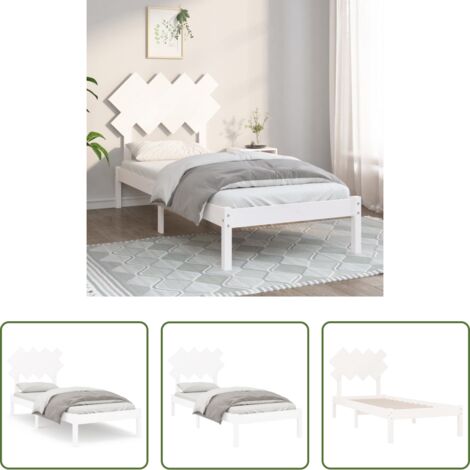 Cama de madera -  Estructura de cama de madera maciza blanca 90x190 cm