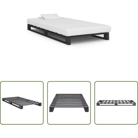 Cama de madera -  Estructura de cama de palets madera maciza pino gris 90x200cm