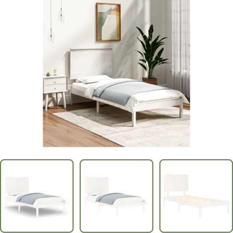 Cama de madera -  Estructura de cama individual madera maciza blanco 90x190 cm